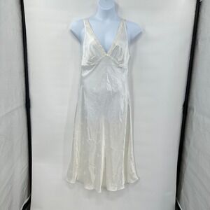Romantic Babydoll Satin Slip Dress Large Ivory Midi Y2K Fairycore 90s Coquette